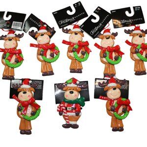 Reindeer Ornaments The Christmas Shoppe Santa Wreath Candy Cane Lot of 8 NWT